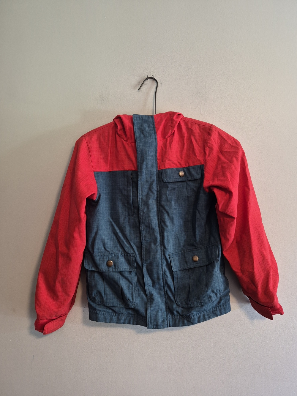 Firefly Youth Small Red and Blue Hooded Zip Up Unlined Water Resistnant Jacket